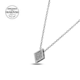 Swarovski Zirconia Taşlı Baklava Şekli 925 Ayar Gümüş Kolye