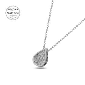 Swarovski Zirconia Taşlı Damla 925 Ayar Gümüş Kolye
