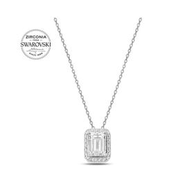 Swarovski Zirconia Taşlı Dikdörtgen 925 Ayar Gümüş Kolye