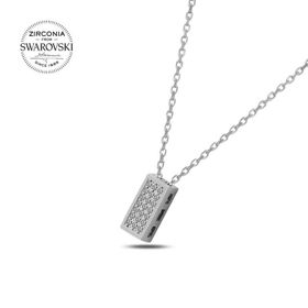 Swarovski Zirconia Taşlı Dikdörtgen 925 Ayar Gümüş Kolye