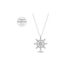 Swarovski Zirconia Taşlı Dümen 925 Ayar Gümüş Kolye