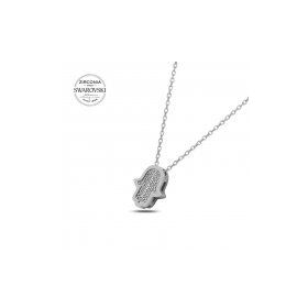 Swarovski Zirconia Taşlı Fatma Ana Eli 925 Ayar Gümüş Kolye
