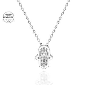 Swarovski Zirconia Taşlı Fatma Ana Eli 925 Ayar Gümüş Kolye