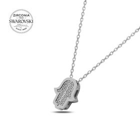Swarovski Zirconia Taşlı Fatma Ana Eli 925 Ayar Gümüş Kolye