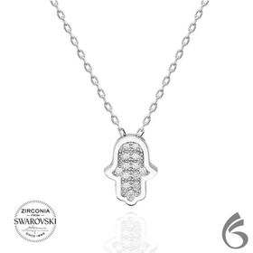 Swarovski Zirconia Taşlı Fatma Ana Eli 925 Ayar Gümüş Kolye