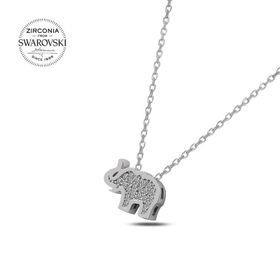 Swarovski Zirconia Taşlı Fil 925 Ayar Gümüş Kolye