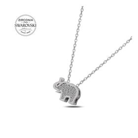 Swarovski Zirconia Taşlı Fil 925 Ayar Gümüş Kolye
