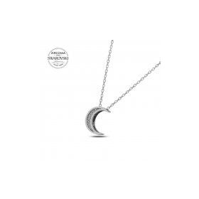 Swarovski Zirconia Taşlı Hilal 925 Ayar Gümüş Kolye