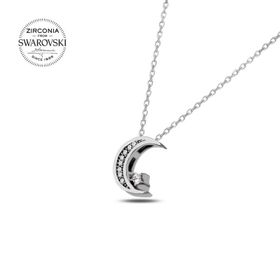 Swarovski Zirconia Taşlı Hilal 925 Ayar Gümüş Kolye