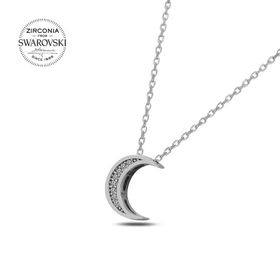 Swarovski Zirconia Taşlı Hilal 925 Ayar Gümüş Kolye