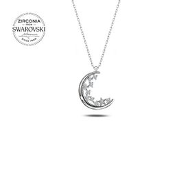 Swarovski Zirconia Taşlı Hilal 925 Ayar Gümüş Kolye