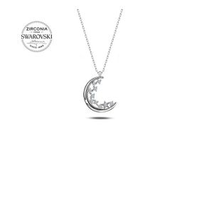 Swarovski Zirconia Taşlı Hilal 925 Ayar Gümüş Kolye