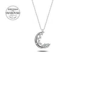Swarovski Zirconia Taşlı Hilal Yıldız 925 Ayar Gümüş Kolye