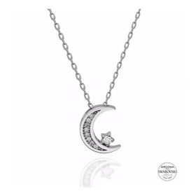 Swarovski Zirconia Taşlı Hilal Yıldız 925 Ayar Gümüş Kolye