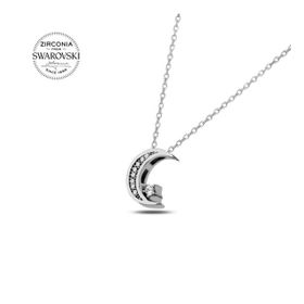 Swarovski Zirconia Taşlı Hilal Yıldız 925 Ayar Gümüş Kolye
