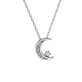 Swarovski Zirconia Taşlı Hilal Yıldız 925 Ayar Gümüş Kolye