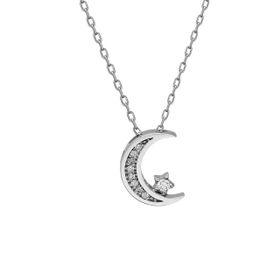 Swarovski Zirconia Taşlı Hilal Yıldız 925 Ayar Gümüş Kolye