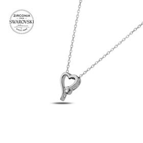 Swarovski Zirconia Taşlı Kalp 925 Ayar Gümüş Kolye