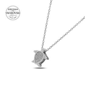 Swarovski Zirconia Taşlı Kaplumbağa 925 Ayar Gümüş Kolye