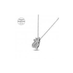 Swarovski Zirconia Taşlı Kedi 925 Ayar Gümüş Kolye