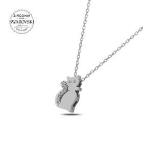 Swarovski Zirconia Taşlı Kedi 925 Ayar Gümüş Kolye