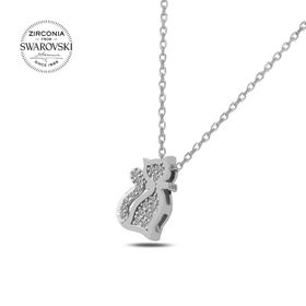 Swarovski Zirconia Taşlı Kedi 925 Ayar Gümüş Kolye
