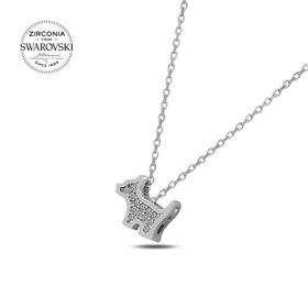 Swarovski Zirconia Taşlı Köpek 925 Ayar Gümüş Kolye