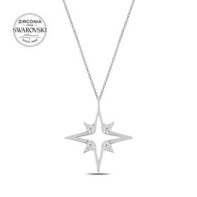 Swarovski Zirconia Taşlı Kutup Yıldızı 925 Ayar Gümüş Kolye