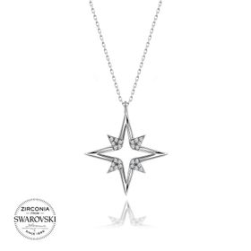 Swarovski Zirconia Taşlı Kutup Yıldızı 925 Ayar Gümüş Kolye
