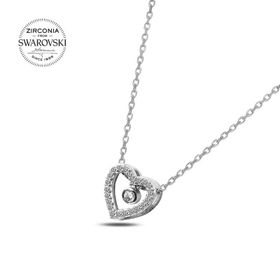 Swarovski Zirconia Taşlı Sallantılı Kalp 925 Ayar Gümüş Kolye