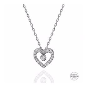 Swarovski Zirconia Taşlı Sallantılı Kalp 925 Ayar Gümüş Kolye