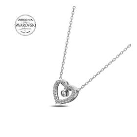 Swarovski Zirconia Taşlı Sallantılı Kalp 925 Ayar Gümüş Kolye