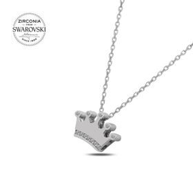 Swarovski Zirconia Taşlı Taç 925 Ayar Gümüş Kolye