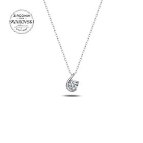 Swarovski Zirconia Taşlı Tektaş 925 Ayar Gümüş Kolye