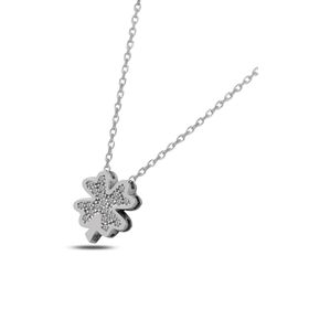 Swarovski Zirconia Taşlı Yonca 925 Ayar Gümüş Kolye