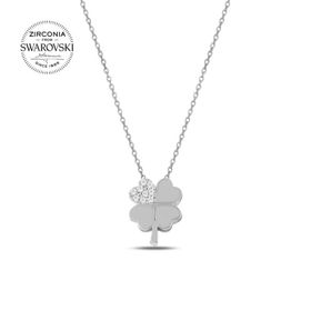 Swarovski Zirconia Taşlı Yonca 925 Ayar Gümüş Kolye