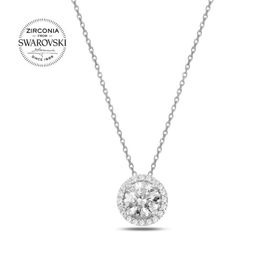 Swarovski Zirconia Taşlı Yuvarlak 925 Ayar Gümüş Kolye