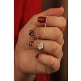 Swarovski Zirconia Tektaş Kalp Figürlü 925 Ayar Gümüş Kolye