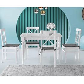 Sweet Home 70x110 cm Yanlardan Açılır Smart Beyaz Masa + 4 Adet Mercan Ayak Ahşap Arin Sandalye