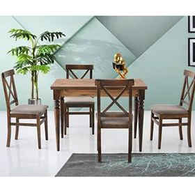 Sweet Home 70x110 cm Yanlardan Açılır Smart Masa - 4 Adet Diş Budak Mercan Ayak Ahşap Arin Ceviz Sandalye