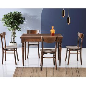 Sweet Home 70x110x75 cm Yanlardan Açılır Smart Ceviz Masa - 4 Adet Mercan Ayak Ahşap Asos Sandalye