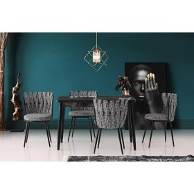 Sweet Home Açılır Silva Siyah Mermer Metal Ayak Masa +4 Adet Dilara Sandalye Takım