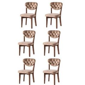 Sweet Home Ceviz Ahşap Kapitoneli 6 Adet Gala Sandalye