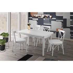 Sweet Home Sabit 70x120 Beyaz Masa + 4 Adet Çapraz Sandalyetakım