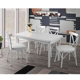 Sweet Home Sabit 70x120 cm Beyaz Masa + 4 Adet Çapraz Sandalye Takımı