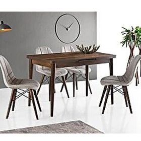 Sweet Home Silva 70x120 cm Açılır Ceviz Masa + 4 Adet Çapraz Sandalye Takımı