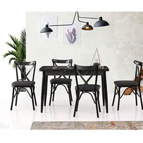 Sweet Home Silva 70x120 cm Açılır Siyah Mermer Masa + 4 Adet Çapraz Sandalye Takımı