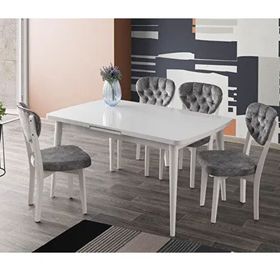 Sweet Home Silva 90x140 cm Açılır Beyaz Masa + 4 Adet Ahşap Gala Sandalye Takımı