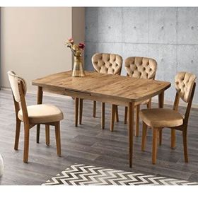 Sweet Home Silva 90x140 cm Açılır Diş Budak Masa + 4 Adet Ahşap Gala Sandalye Takımı