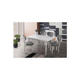 Sweet Home Silva Açılır Beyaz Masa ve 4 Adet Ahşap Gala Sandalye Takım